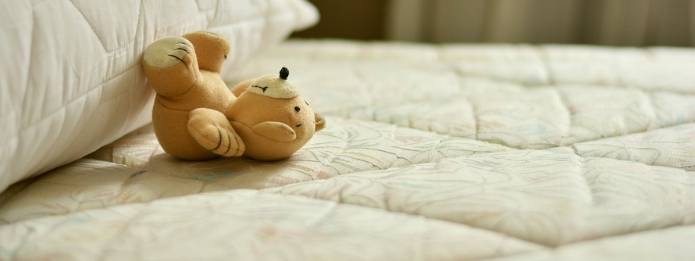 Teddy bear placed on bed